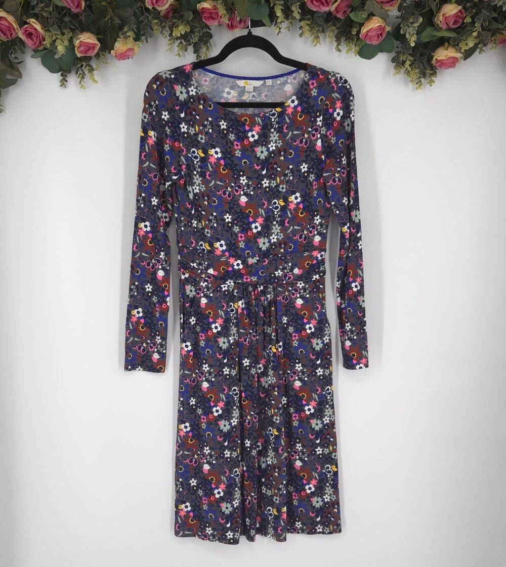 Boden Long Sleeve Floral Jersey Dress Size 2